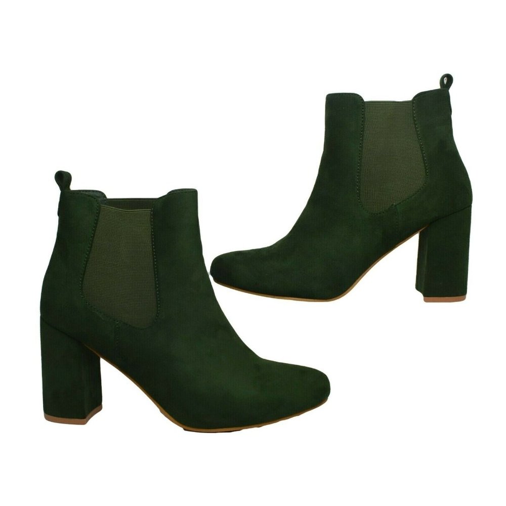 Womens 9 Faux Suede Ankle Boots Chunky Block Heel - Picture 4 of 10